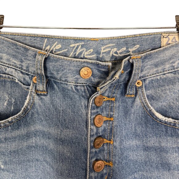 We The Free Free People Distressed Button Fly High Rise Jeans 24 - Picture 7 of 9